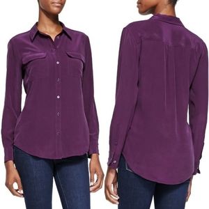 Equipment femme purple silk button down shirt S small